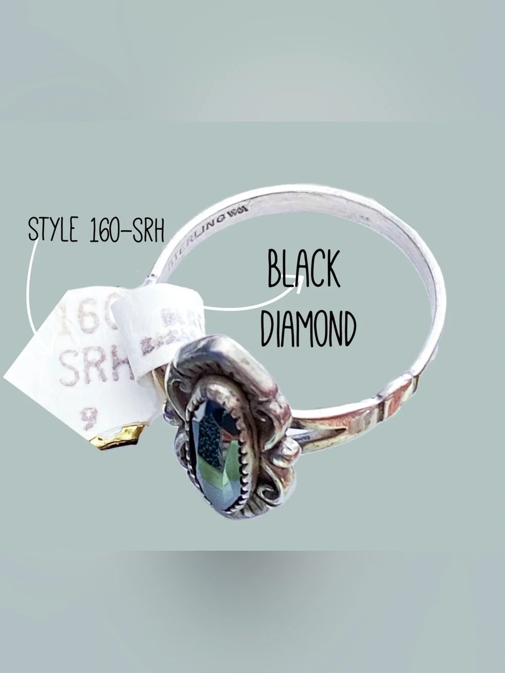 VTG NWT Sterling Silver Black Diamond Marquise Boho Statement Ring